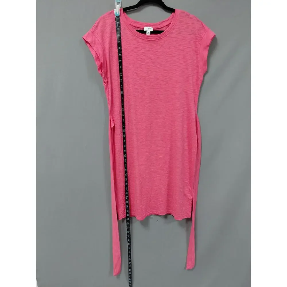 J.Crew Pink Knit Neck Tie Waist Cap Sleeve T-Shirt Dress Women Size M